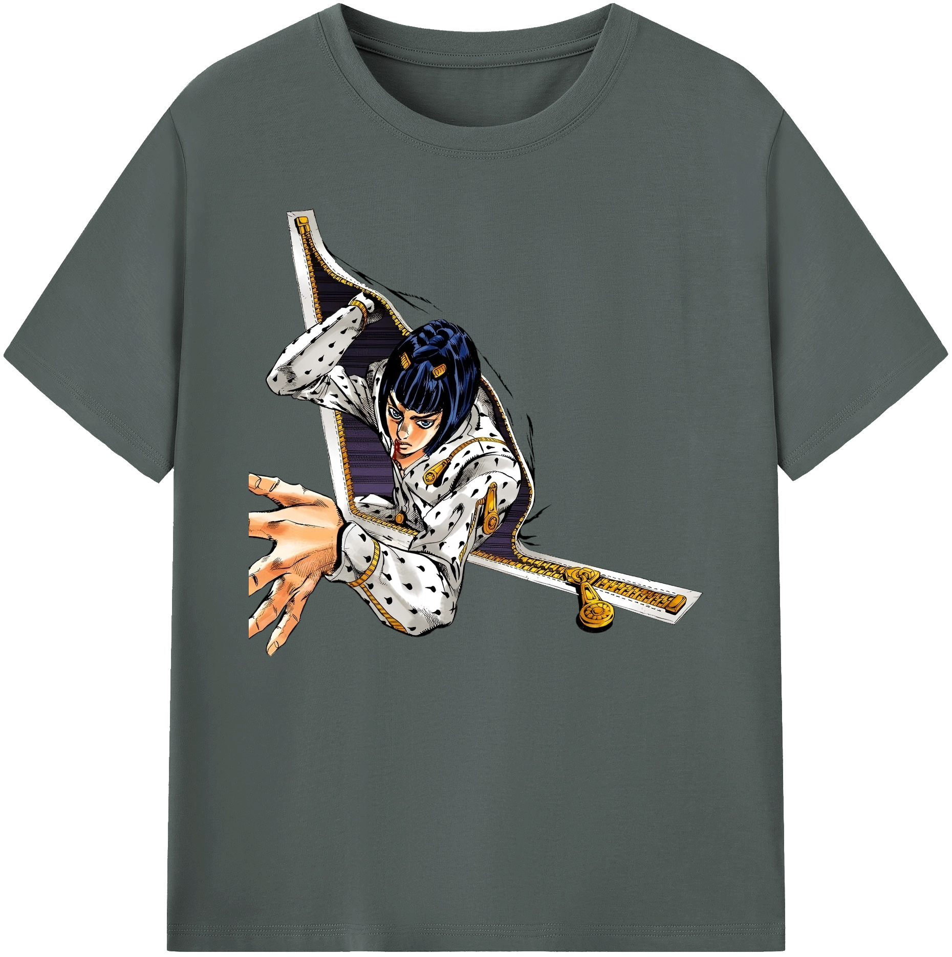 （画像用） ジョジョの奇妙な冒険 ブローノ?ブチャラティ JoJo's Bizarre Adventure Bruno Bucciarati 綿100％ メンズ半袖Tシャツ｜肌触りやわらか＆通気性